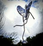 Stainless Steel Woodland Fairy on Rusty Metal Seed Head. Garden art sculpture image 4