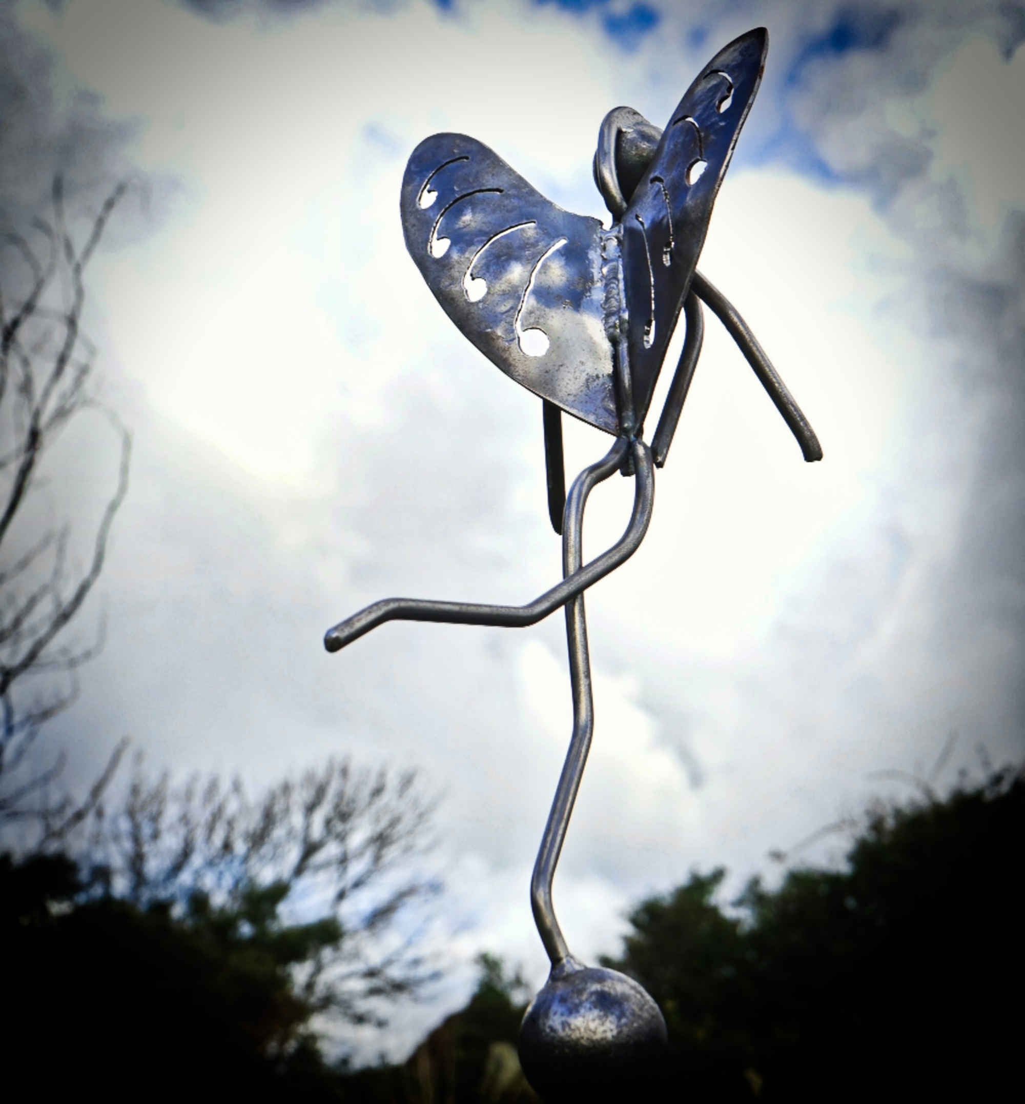 Stainless Steel Woodland Fairy on Rusty Metal Seed Head. Garden art sculpture image 4