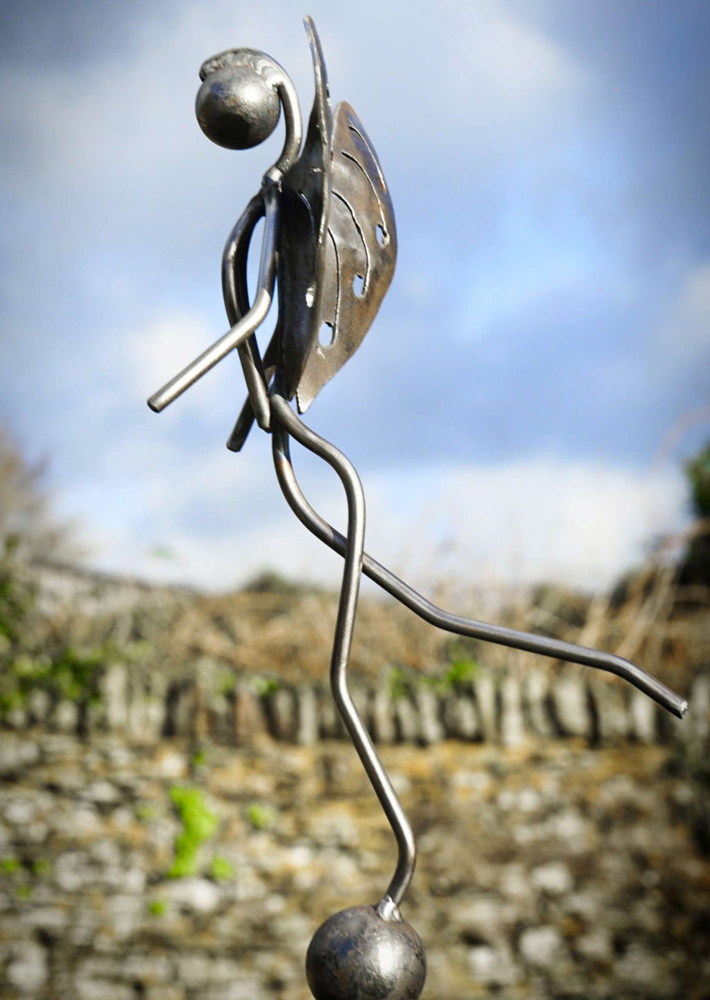 Stainless Steel Woodland Fairy on Rusty Metal Seed Head. Garden art sculpture image 2