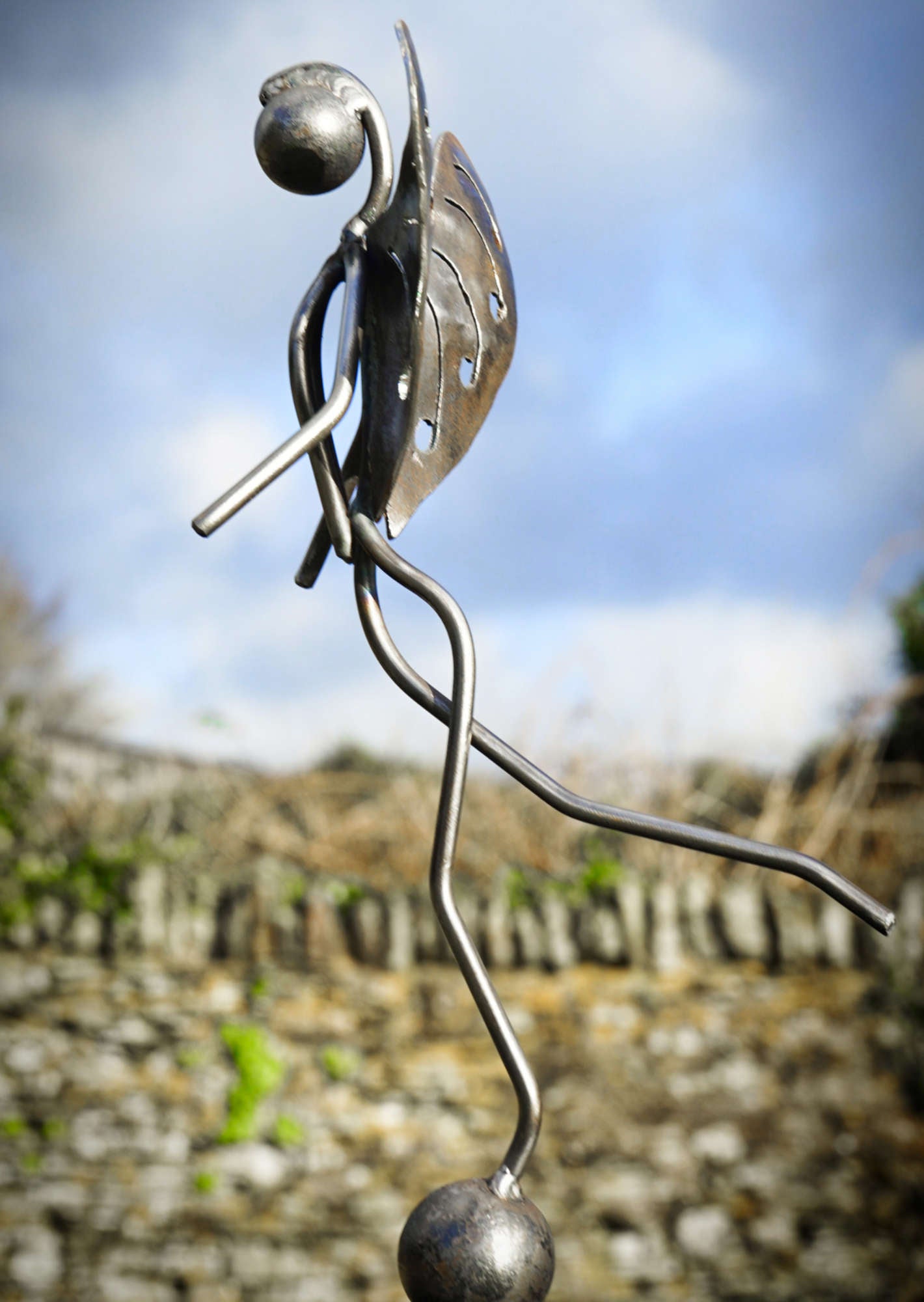 Stainless Steel Woodland Fairy on Rusty Metal Seed Head. Garden art sculpture image 2