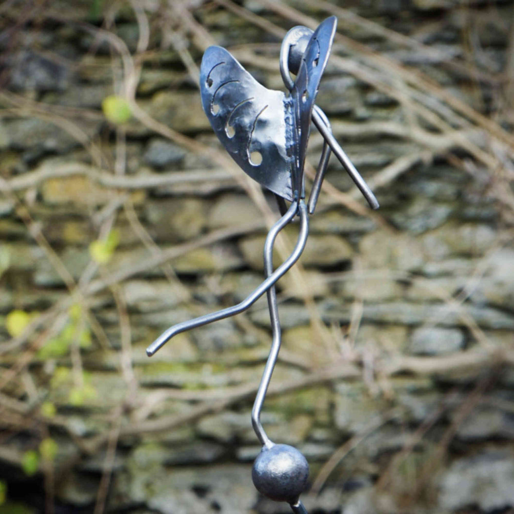 Stainless Steel Woodland Fairy on Rusty Metal Seed Head. Garden art sculpture image 3