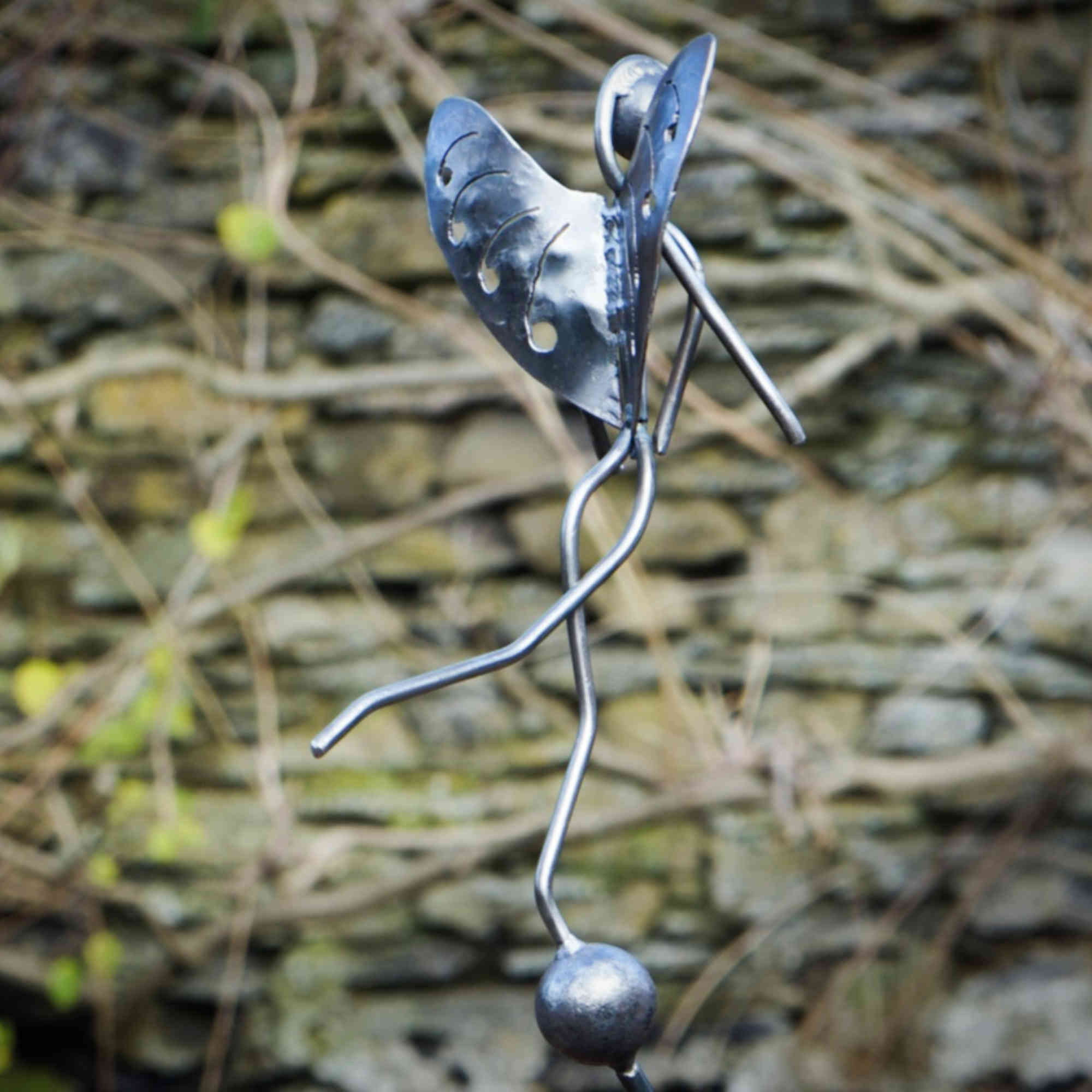 Stainless Steel Woodland Fairy on Rusty Metal Seed Head. Garden art sculpture image 3