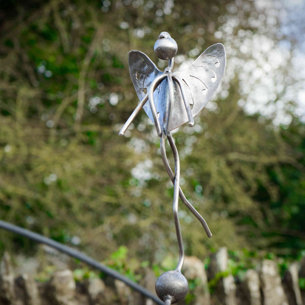 Stainless Steel Woodland Fairy on Rusty Metal Seed Head. Garden art sculpture image 6