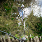 Stainless Steel Woodland Fairy on Rusty Metal Seed Head. Garden art sculpture image 6