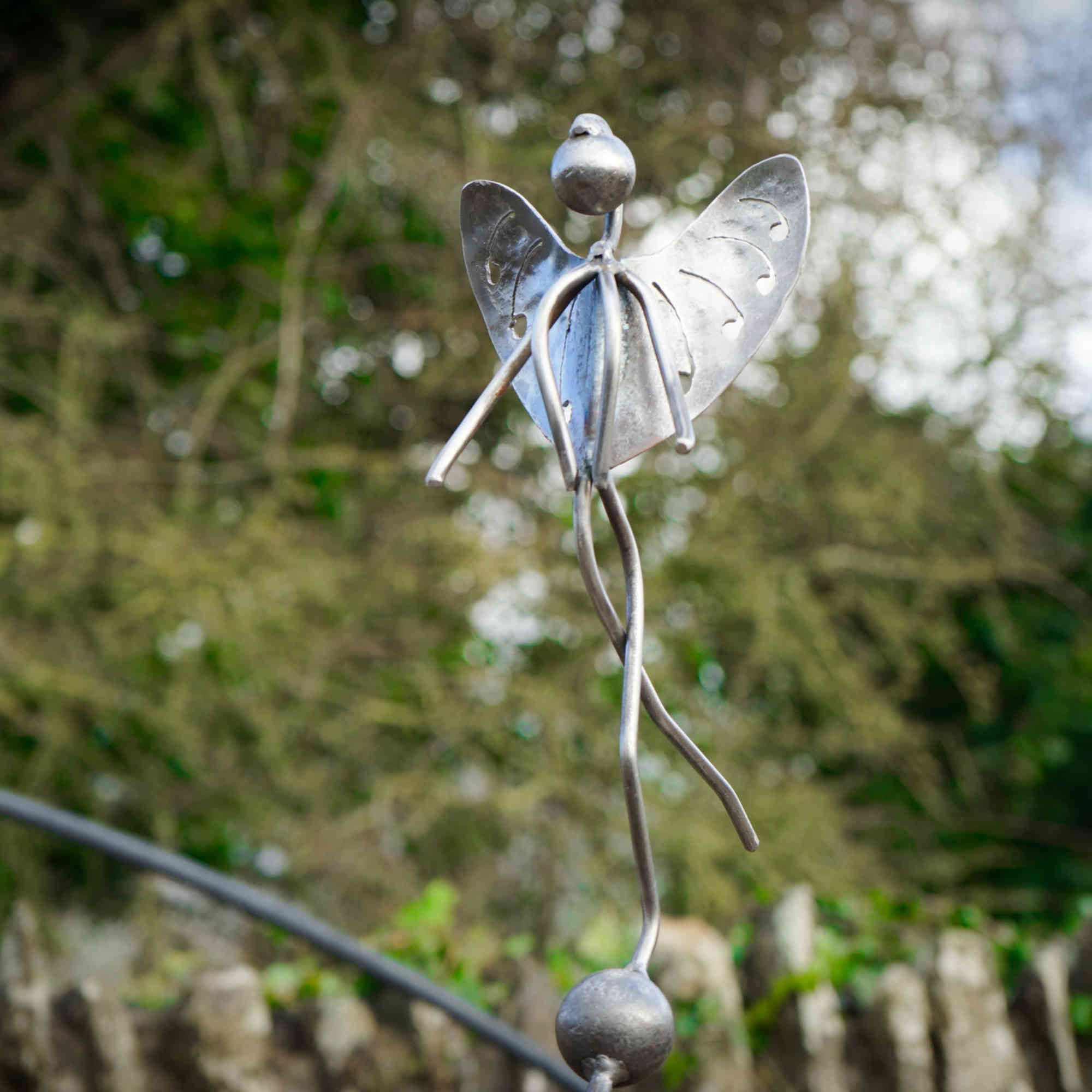 Stainless Steel Woodland Fairy on Rusty Metal Seed Head. Garden art sculpture image 6