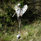 Stainless Steel Woodland Fairy on Rusty Metal Seed Head. Garden art sculpture image 1