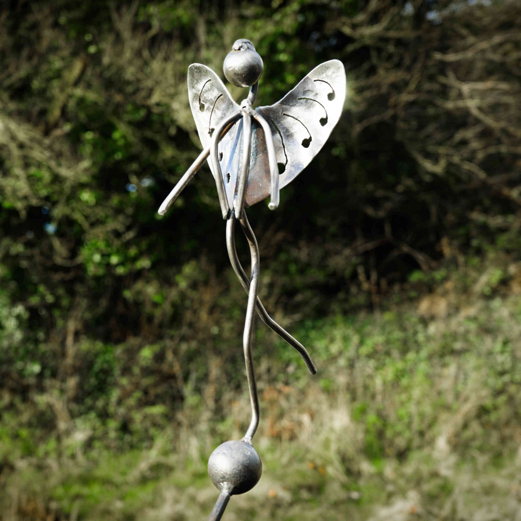 Stainless Steel Woodland Fairy on Rusty Metal Seed Head. Garden art sculpture image 1