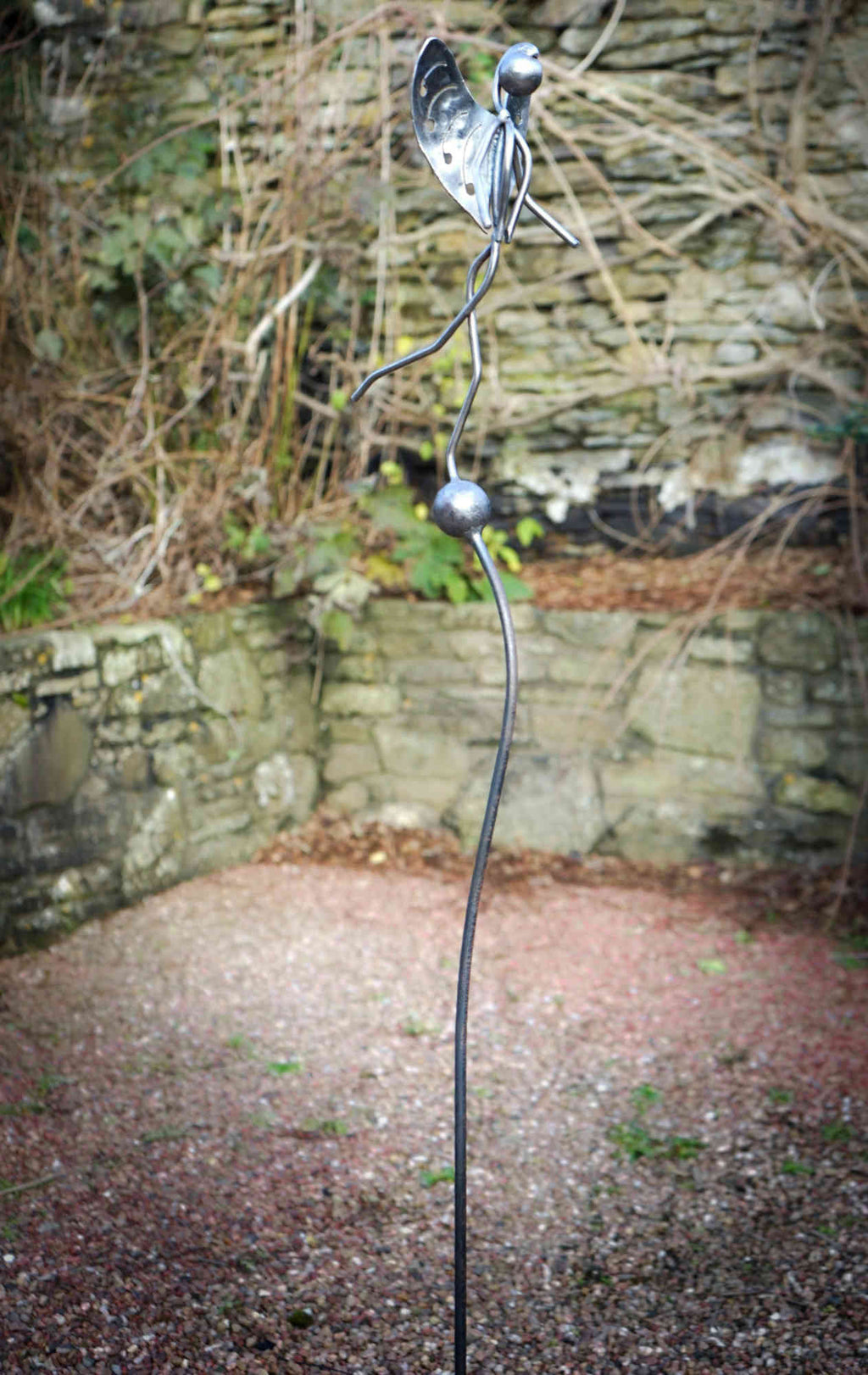 Stainless Steel Woodland Fairy on Rusty Metal Seed Head. Garden art sculpture image 7