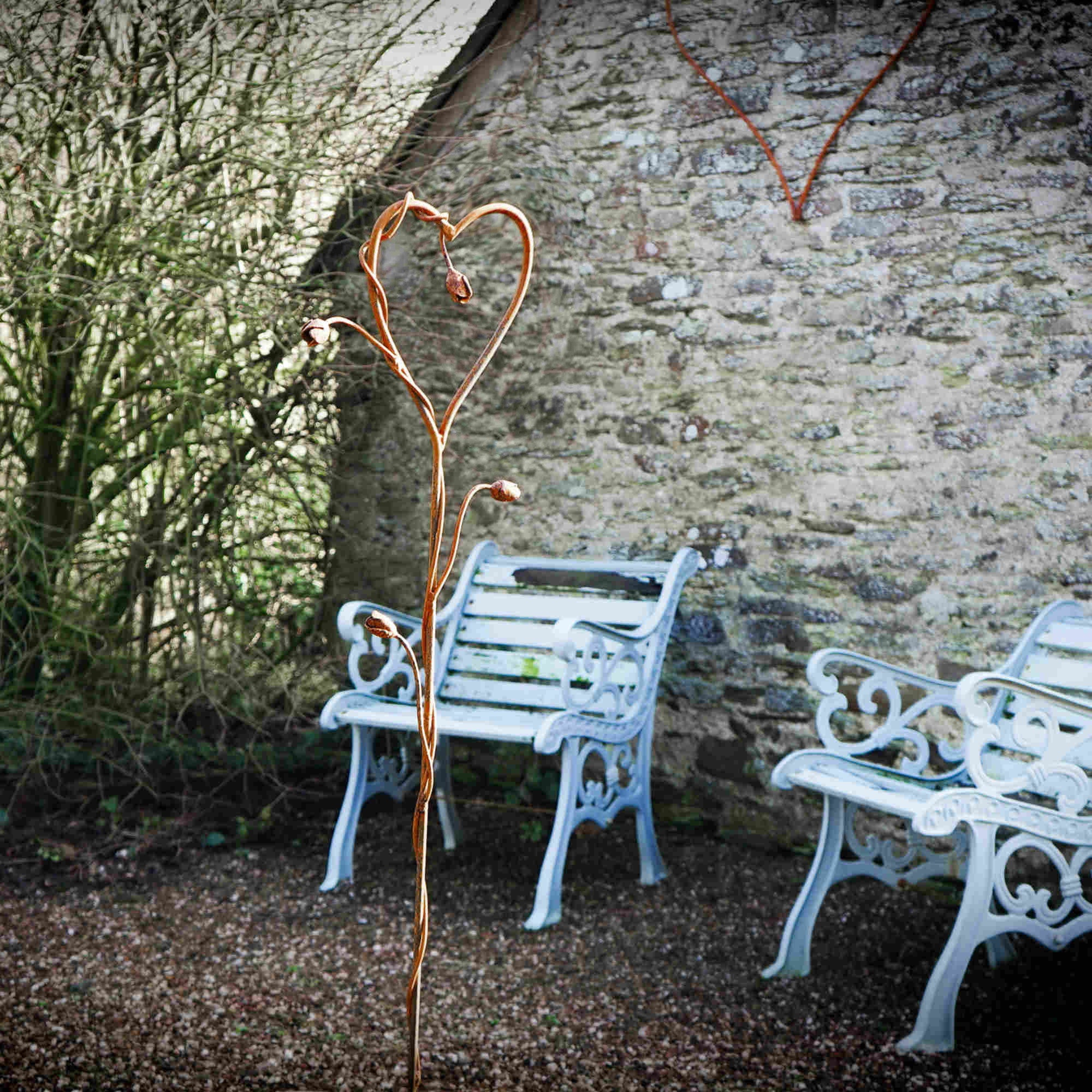 Rusty metal Climbing Rose Heart. Garden flower sculpture image 2