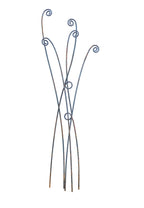 Set of 5 rusty metal fern stems with intricate spiral tips